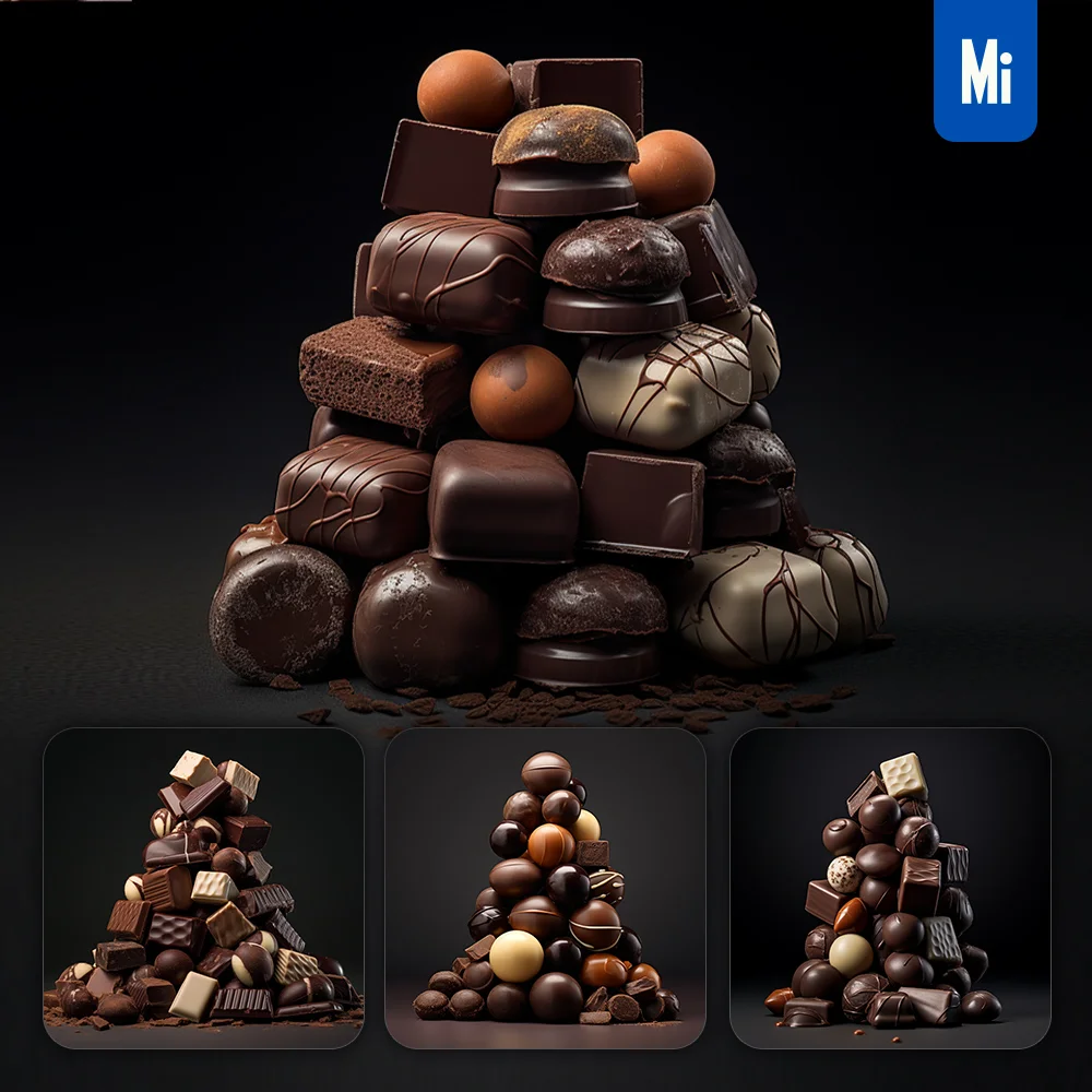 Midjourney Prompt Pile Chocolate Candy Photography
