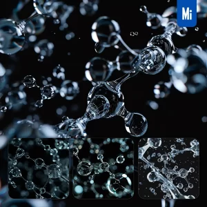 Midjourney Prompt Water Bubble Blue Molecular Structure Transparent