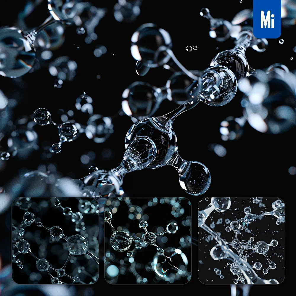 Midjourney Prompt Water Bubble Blue Molecular Structure Transparent