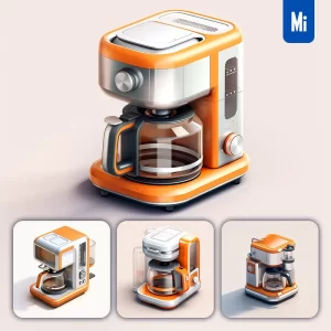 Midjourney Prompt Coffee Maker Orange Isometric Material Industrial Design 3D Icon
