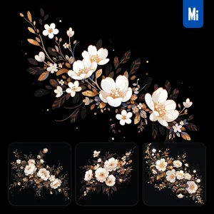 Midjourney Prompt Flower Floral White Gold Leaves Leaf Vector Illustration Petal