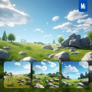 Midjourney Prompt Grass Field Rock Sky Cloud Stone Outdoor Grassland Meadow
