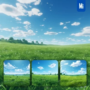 Midjourney Prompt Grass Green Field Anime Nature Sky Sunny Pasture