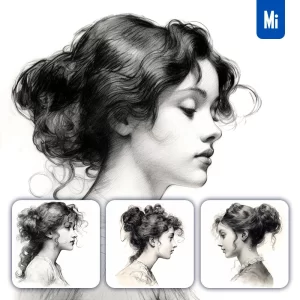 Midjourney Prompt Hair Lady Graphite Pencil Drawing Face Head Woman Sketch