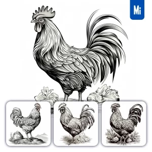 Midjourney Prompt Hen Chicken Vector Logo Illustration Black and White Ink Painting