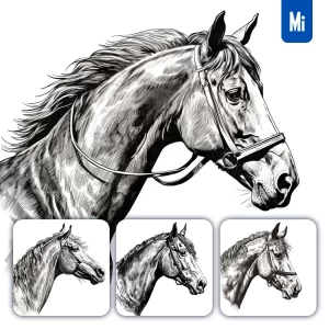 Midjourney Prompt Horse Face Head Painting Black and White