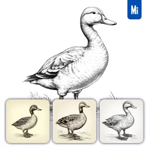 Midjourney Prompt Mallard Duck Black and White Drawing Victor Ink Illustration