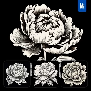 Midjourney Prompt Peony Black and White Flower Drawing Victor Ink Illustration