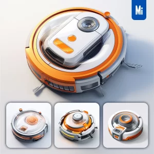 Midjourney Prompt Robot Vacuum Cleaner Irobot Roomba Orange Isometric Material Industrial Design 3D Icon
