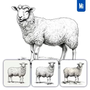 Midjourney Prompt Sheep Vector Logo Illustration Black and White Ink Painting