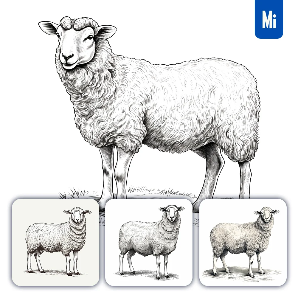 Midjourney Prompt Sheep Vector Logo Illustration Black and White Ink Painting