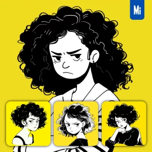 Midjourney Prompt Woman Lady Character Curly Hair Illustration Anime