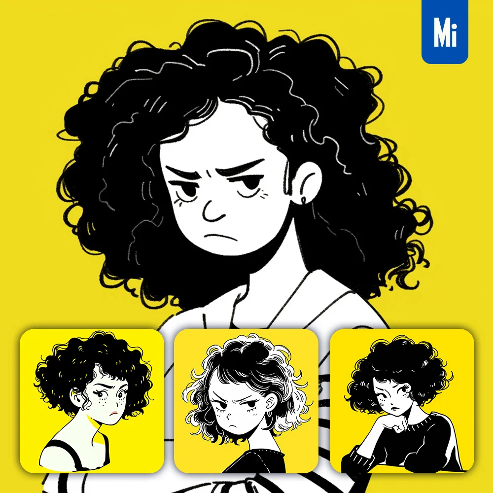 Midjourney Prompt Woman Lady Character Curly Hair Illustration Anime