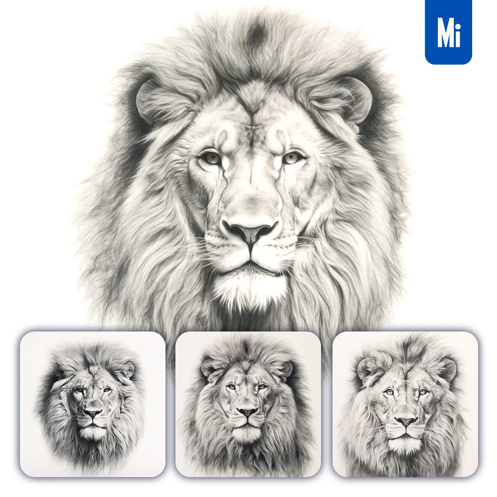 Midjourney Prompt Lion Head Sketch Pencil Drawing Black and White