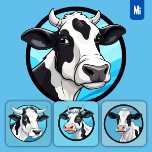 Midjourney Prompt Cow Head Logo Blue Vector Circle Illustration