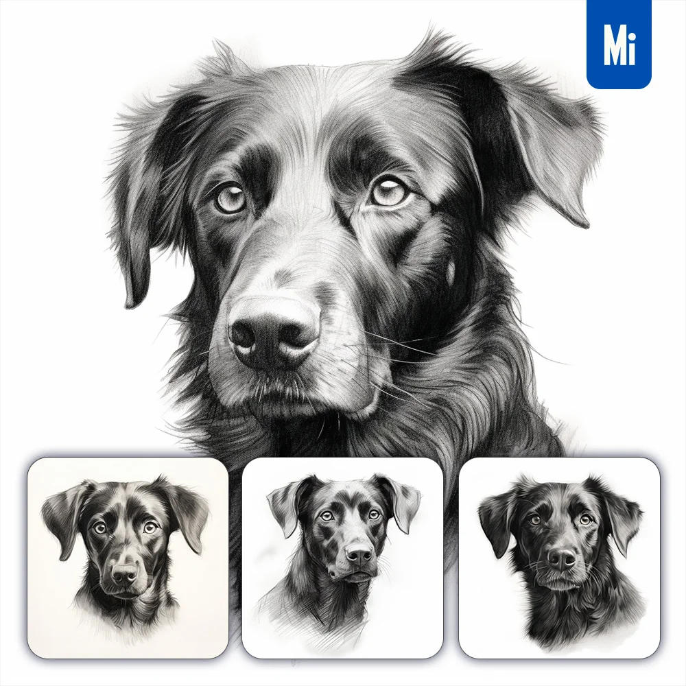 Midjourney Prompt Dog Head Sketch Pencil Drawing Black and White