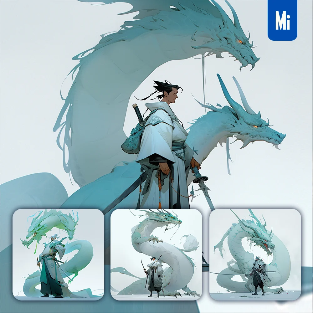 Midjourney Prompt Male Warrior Man Chinese Dragon Character Japanese 3D Cartoon Illustration