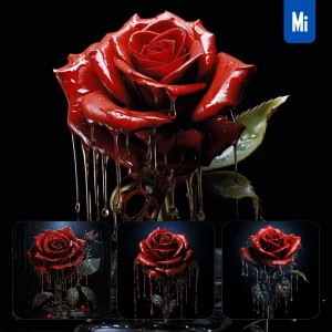 Midjourney Prompt Rose Red Dripping Water Drop Rain Liquid