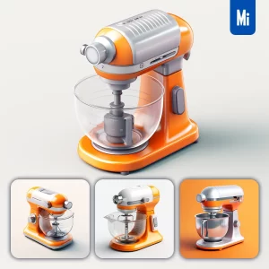 Midjourney Prompt Stand Mixer Orange Glass Isometric Material Industrial Design 3D Icon
