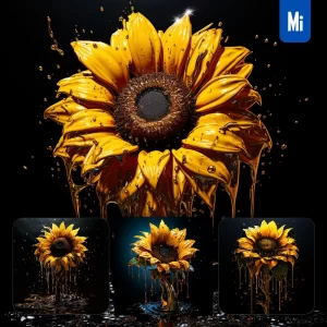 Midjourney Prompt Sunflower Yellow Dripping Water Drop Rain Liquid
