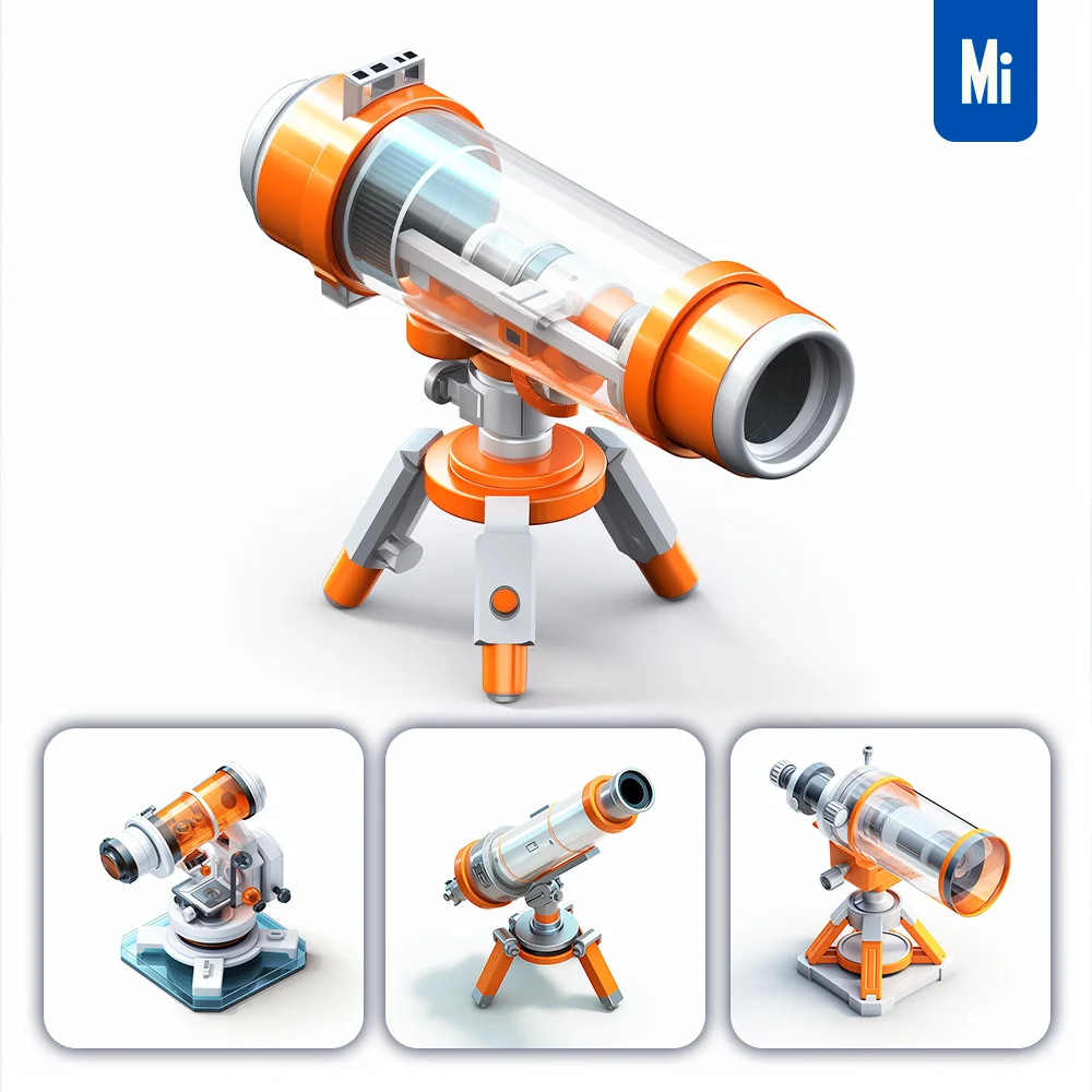 Midjourney Prompt Telescope Orange Isometric Material Industrial Design 3D Icon