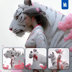 Midjourney Prompt Tiger Woman Lady Character Japanese 3D Cartoon Illustration