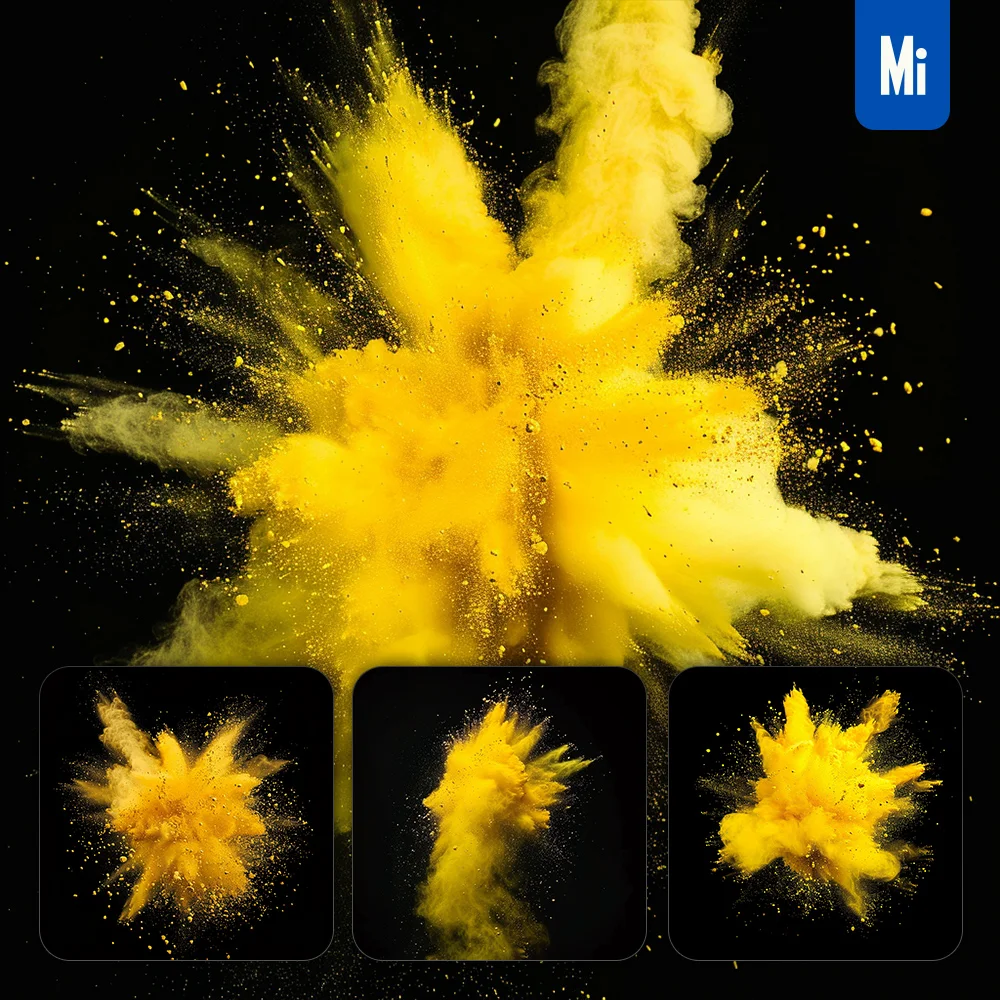 Midjourney Prompt Yellow Powder Explosion Burst Blast