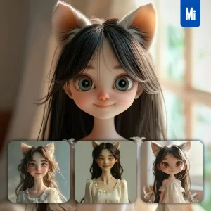 Midjourney Prompt Girl Woman Doll Cat Ear Smile Happily Cute
