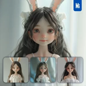 Midjourney Prompt Girl Woman Doll Rabbit Ear Smile Happily Cute