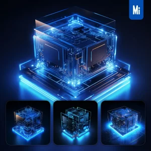 Midjourney Prompt CPU Data Proces Processor Server Wireframe Structural Isometric Digital Technological Technology Perspective