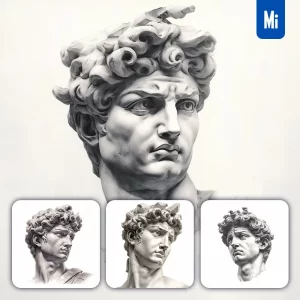 Midjourney Prompt David Statue Head Sketch Pencil Drawing Black and White