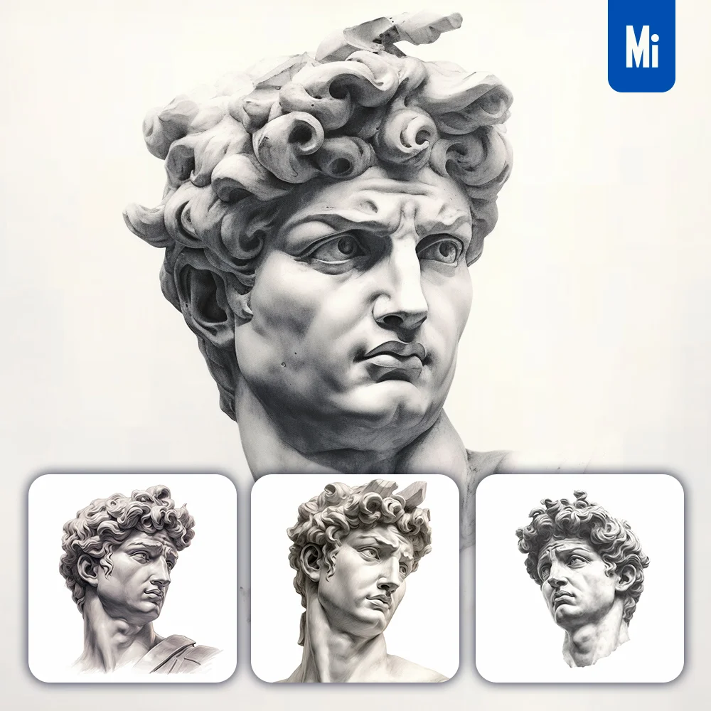 Midjourney Prompt David Statue Head Sketch Pencil Drawing Black and White
