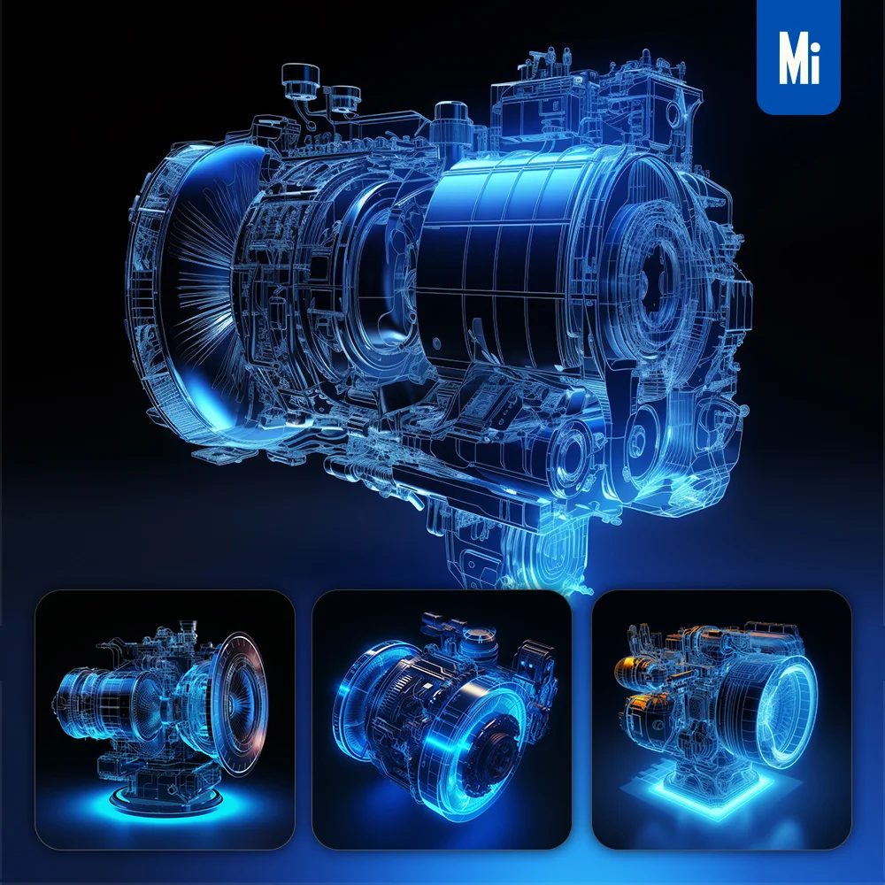 Midjourney Prompt Aeromotor Aircraft Engine Wireframe Structural Isometric Digital Technological Technology Perspective