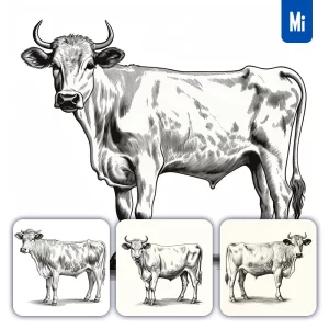 Midjourney Prompt Cow Vintage Illustration Drawing Sketch Black and White