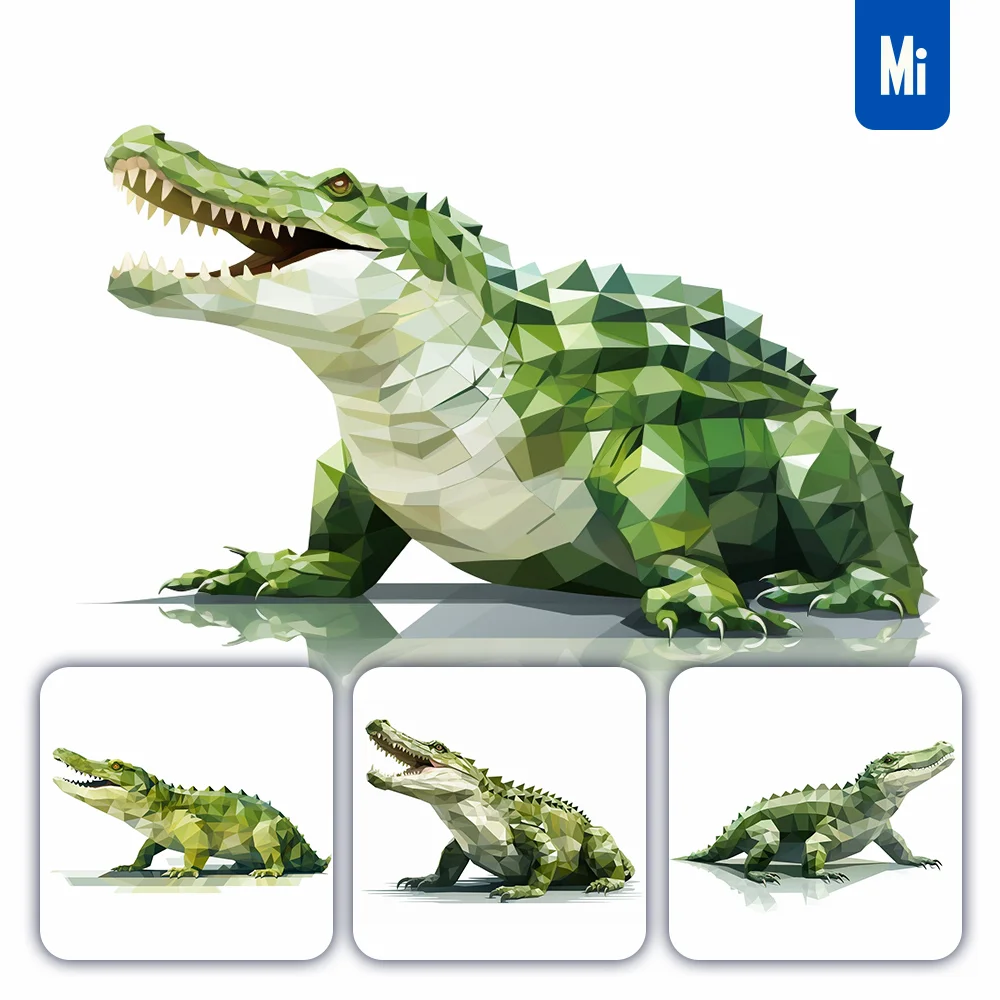 Midjourney Prompt Crocodile Alligator Geometric Figure Green Triangle Vector Logo Illustration