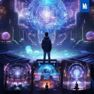 Midjourney Prompt Cyber Tron Human Back Universe AI World Sentient Virtual Future Fantasy