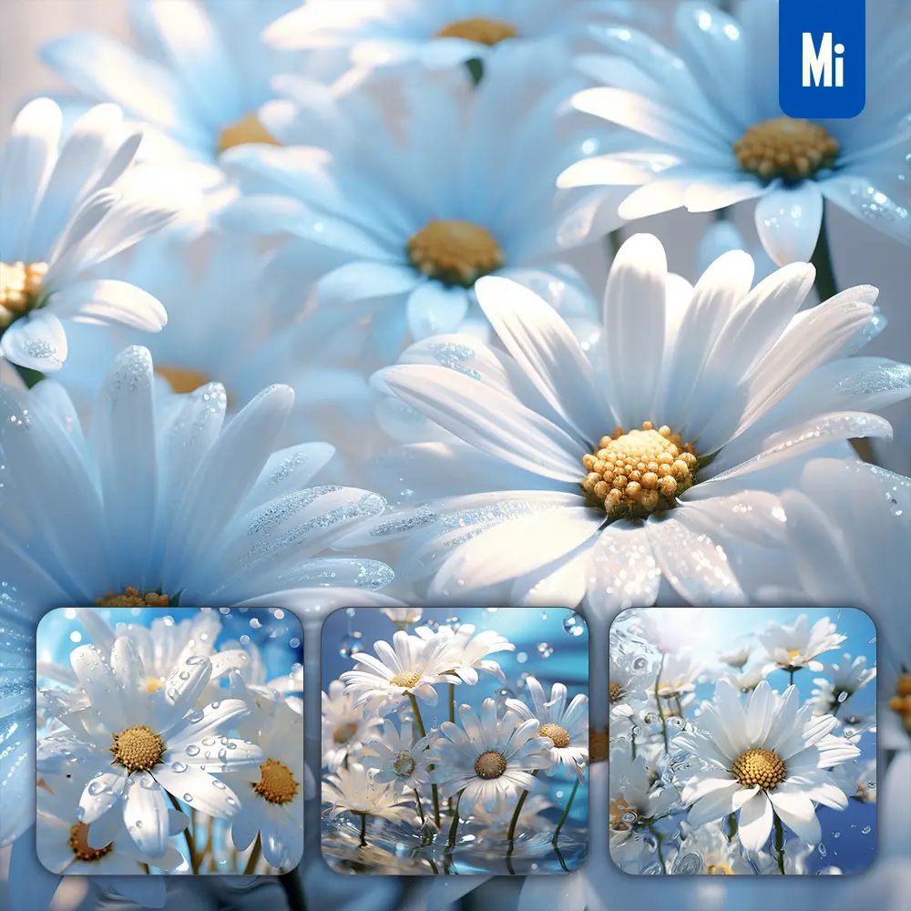 Midjourney Prompt Flower White Blue Chrysanthemum Daisy Petal