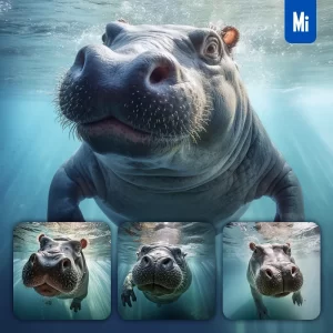 Midjourney Prompt Hippo Underwater Sea Light Swim Diving Photography
