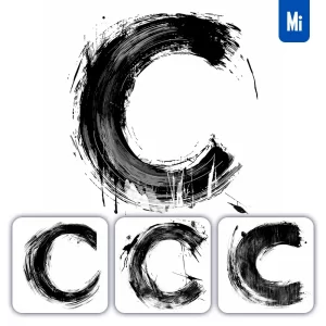 Midjourney Prompt Letter C Brush Ink Black and White Font Stroke Art