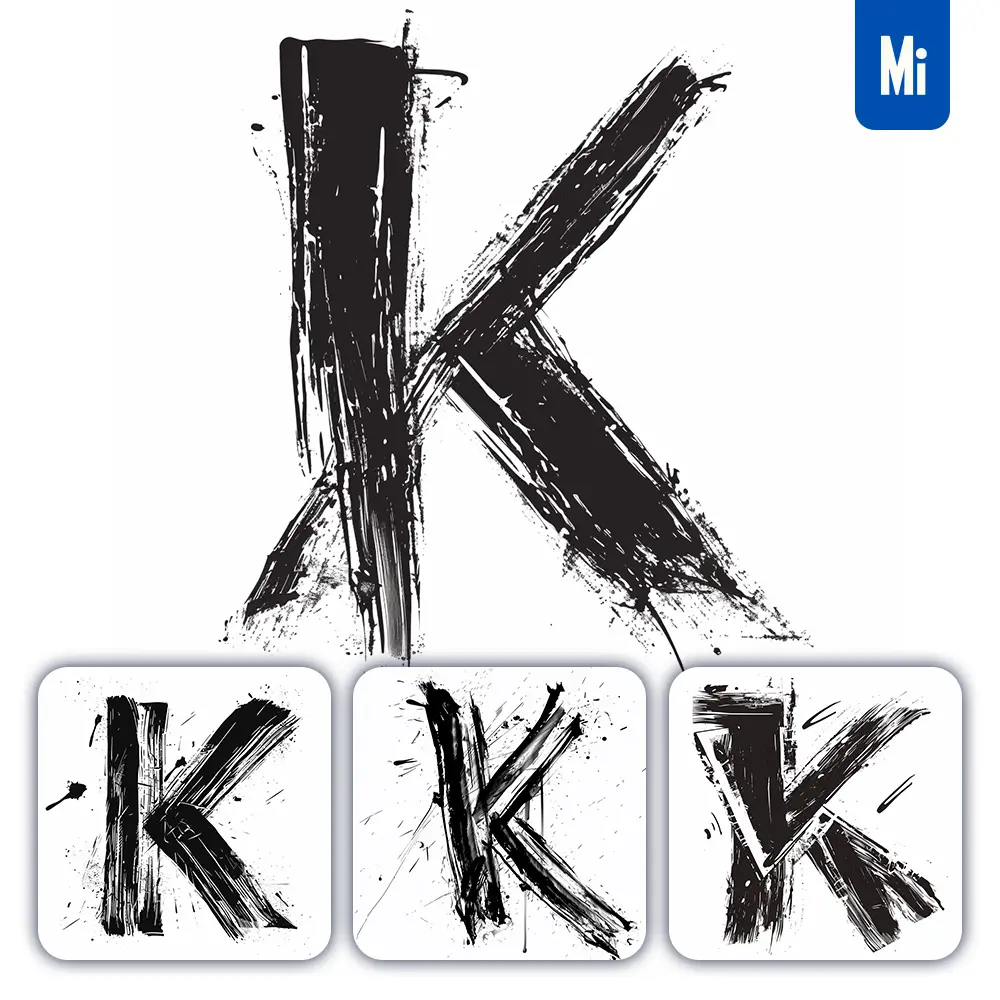 Midjourney Prompt Letter K Brush Ink Black and White Font Stroke Art