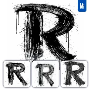 Midjourney Prompt Letter R Brush Ink Black and White Font Stroke Art