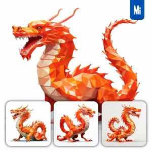 Midjourney Prompt Loong Chinese Dragon Geometric Figure Red Triangle Vector Logo Illustration