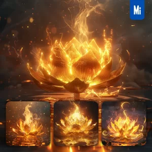 Midjourney Prompt Lotus Fire Lighting Gold Golden 3D CG
