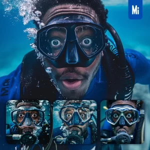 Midjourney Prompt Man Black People Diver African Diving Underwater Sea Swim Photography