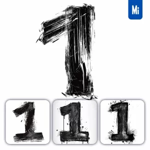Midjourney Prompt Number 1 Brush Ink Black and White Letter Font Stroke Art