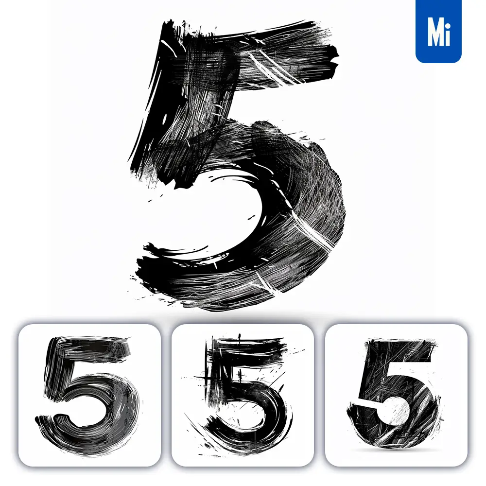 Midjourney Prompt Number 5 Brush Ink Black and White Letter Font Stroke Art
