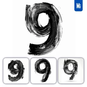 Midjourney Prompt Number 9 Brush Ink Black and White Letter Font Stroke Art