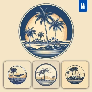 Midjourney Prompt Palm Coconut Tree Sea Island Circle Round Vector Logo