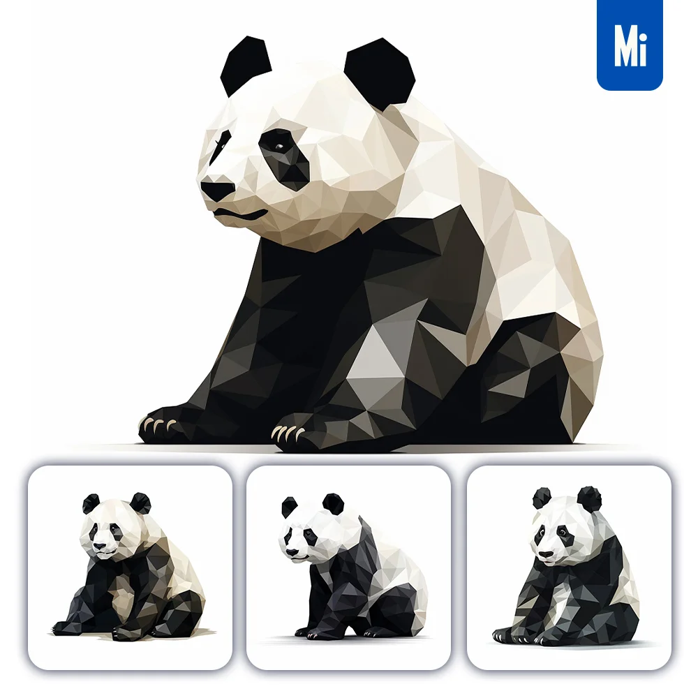 Midjourney Prompt Panda Geometric Figure Black and White Triangle Vector Logo Illustration