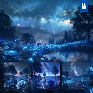 Midjourney Prompt Rose Surreal Sky Moonlight Starlight Tree Star Galaxy Blue Night River Virtual Dream